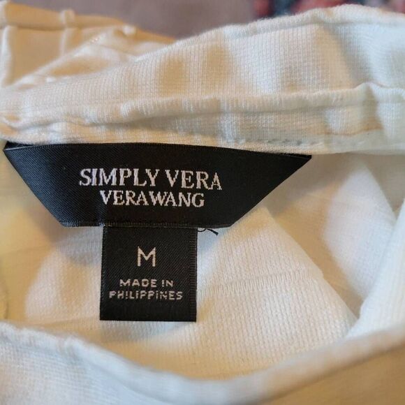 Simply Vera Verawang White textured striped short sleeve mock turtle neck white - Picture 5 of 7